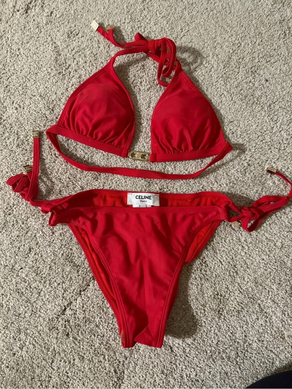 Celine Red Tie-Back Bikini with Gold Accents